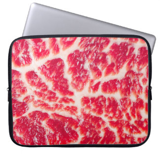 Fresh raw beef steak marbled meat texture close up laptop sleeve