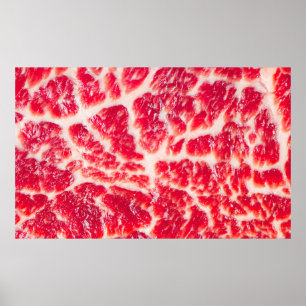 Fresh raw beef steak marbled meat texture close up poster