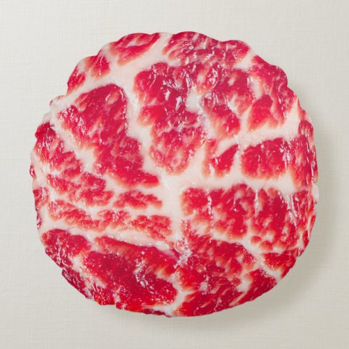 Fresh raw beef steak marbled meat texture close up round pillow