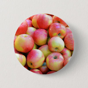 Fresh red and yellow apples pinback button