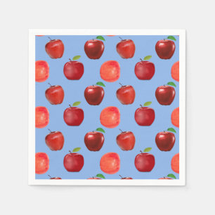 Fresh Red Apples on Sky Blue Napkins