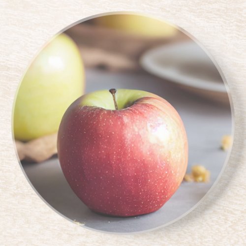 Fresh red apples on the table apple pie crumbs coaster
