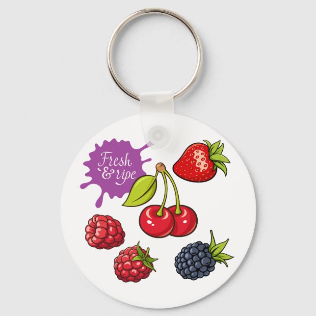 Fresh Red Berries and Cherries Keychain (Front)
