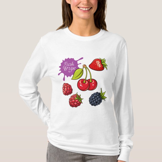 Fresh Red Berries and Cherries T-Shirt (Front)