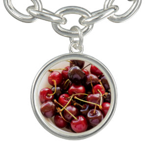 Fresh Red Cherries in a Bowl Photograph Bracelet