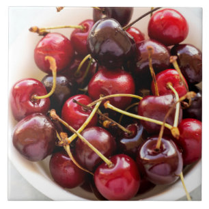 Fresh Red Cherries in a Bowl Photograph Ceramic Tile