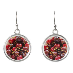 Fresh Red Cherries in a Bowl Photograph Earrings