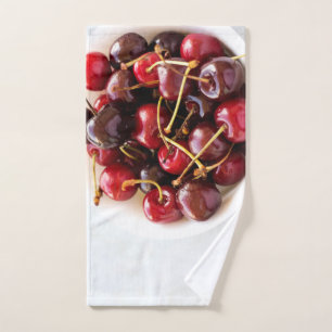 Fresh Red Cherries in a Bowl Photograph Hand Towel