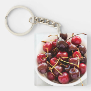 Fresh Red Cherries in a Bowl Photograph Keychain