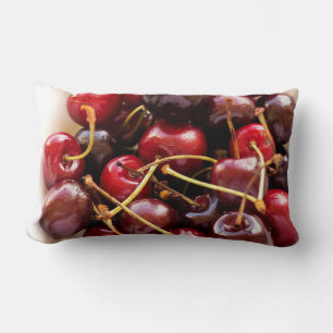Fresh Red Cherries in a Bowl Photograph Lumbar Pillow