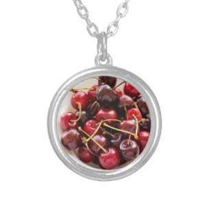 Fresh Red Cherries in a Bowl Photograph Silver Plated Necklace