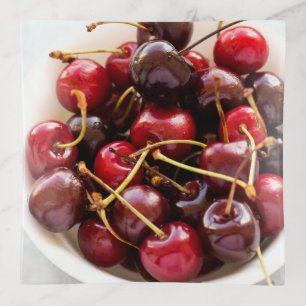 Fresh Red Cherries in a Bowl Photograph Trinket Tray