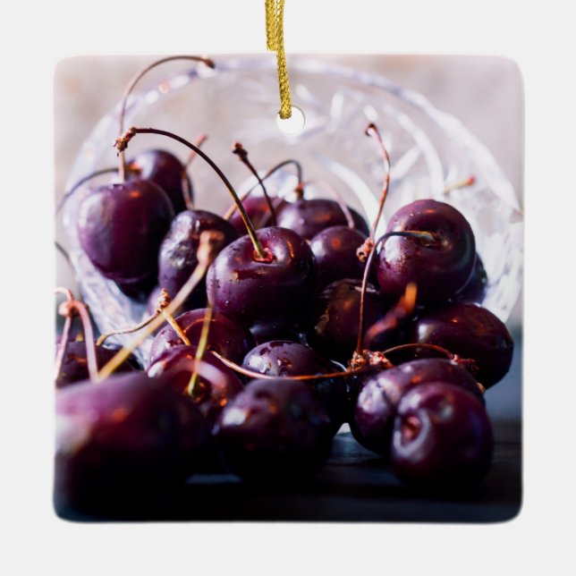 Fresh Red Cherries Photograph Ceramic Ornament (Front)
