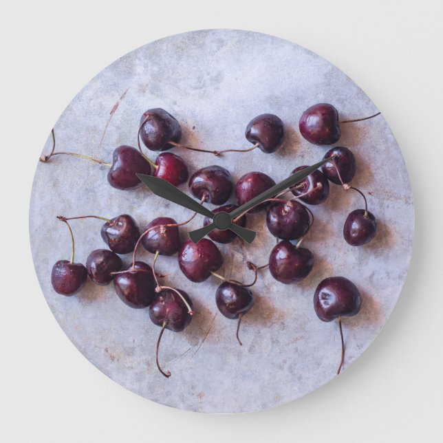 Fresh Red Cherries Photograph Large Clock (Front)