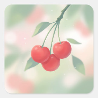 Fresh Red Cherries with Soft Bokeh Square Sticker