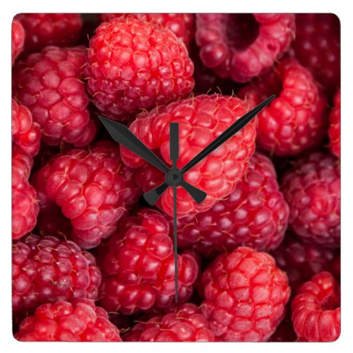 Fresh red raspberries square wall clock