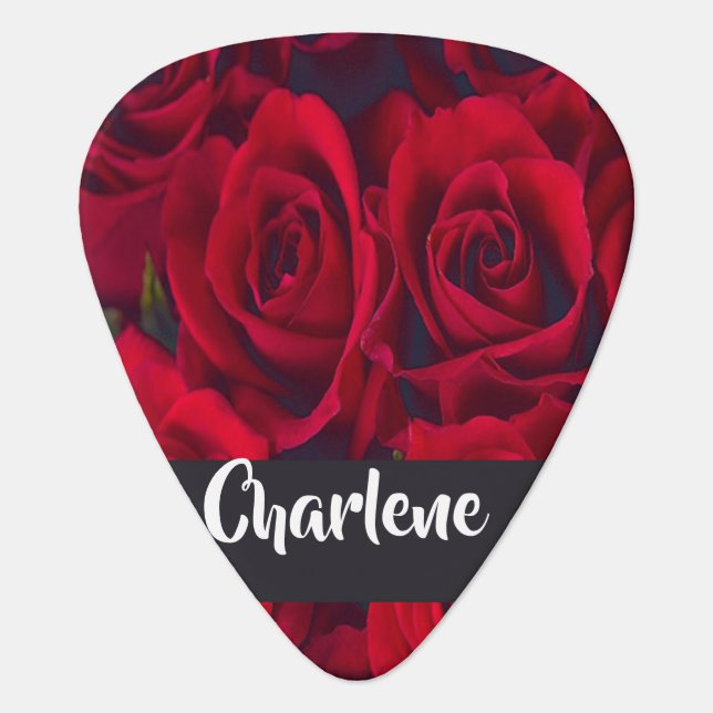 Fresh red roses guitar pick (Front)