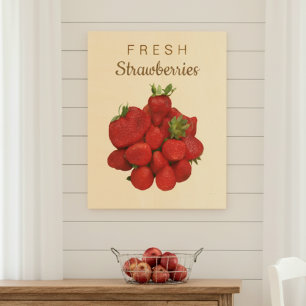 Fresh Red Strawberries Market Signage Kitchen Wood Wall Art