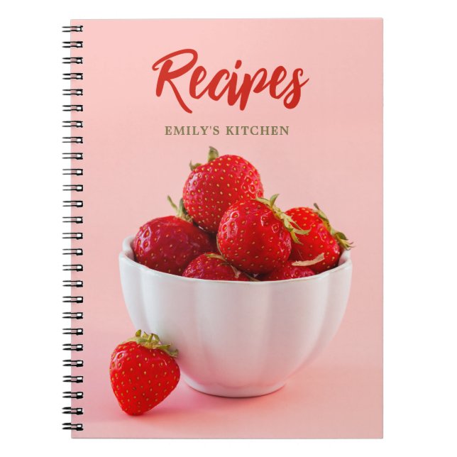 Fresh Red Strawberries On Pink Photo Recipes Notebook (Front)