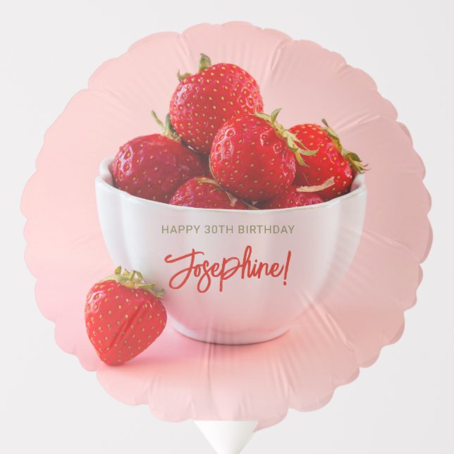 Fresh Red Strawberries Photo Pink Happy Birthday Balloon (Front)