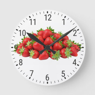 Fresh Red Strawberries Pile Fruit Kitchen Decor Round Clock