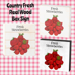 Fresh Red Strawberries Rustic Photographic Wooden Box Sign