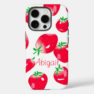 Fresh Red Strawberries (White) Personalized iPhone 16 Pro Case