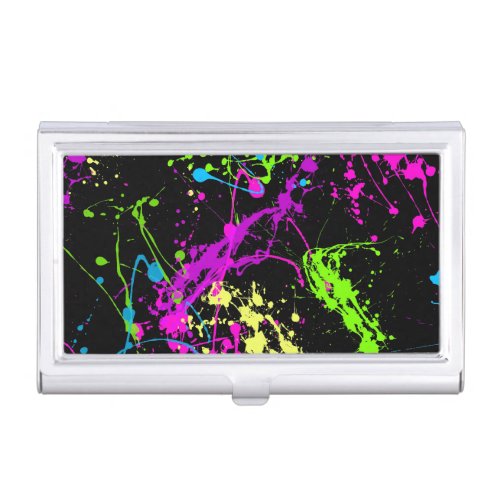 Fresh Retro Neon Paint Splatter Case For Business Cards