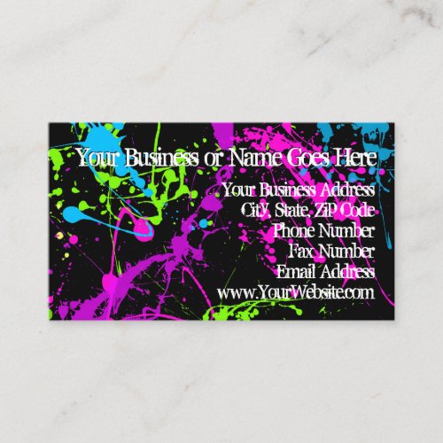 Fresh Retro Neon Paint Splatter on Black Business Card