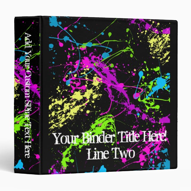 Fresh Retro Neon Paint Splatter on Black Binder (Front/Spine)