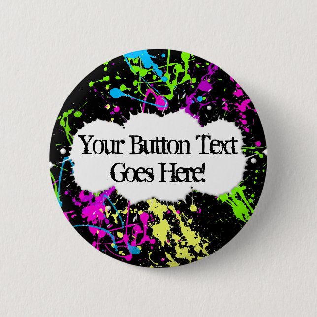Fresh Retro Neon Paint Splatter on Black Button (Front)