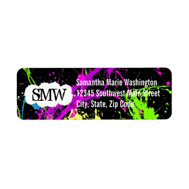 Fresh Retro Neon Paint Splatter on Black Label (Front)