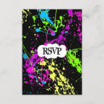 Fresh Retro Neon Paint Splatter on Black RSVP Card