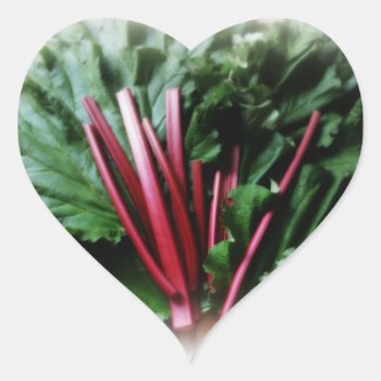 Fresh Rhubarb Stalks And Leaves Heart Sticker by CountryCorner at Zazzle