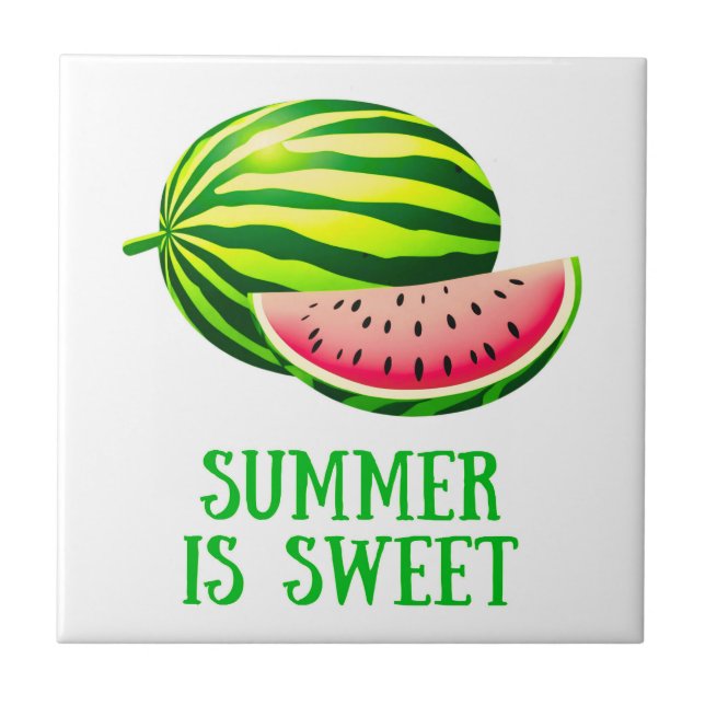 Fresh, Ripe Watermelon with Summer Vibes Ceramic Tile (Front)