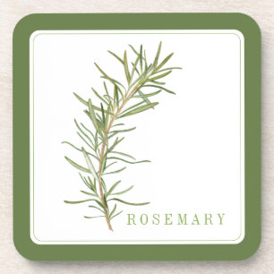FRESH ROSEMARY Hard Plastic Coaster (+text) Green