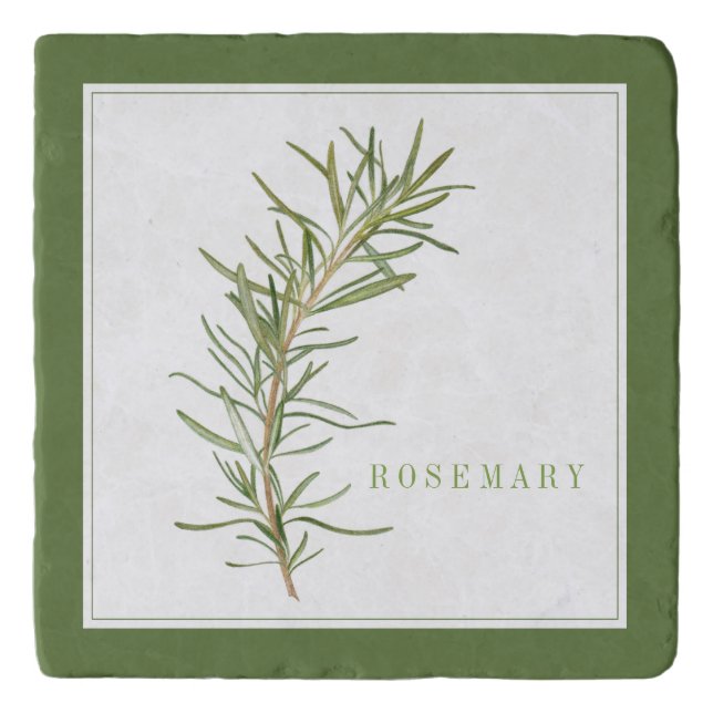 FRESH ROSEMARY Marble Stone Trivet (+text) Green (Front)