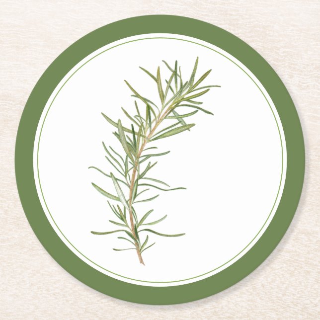 FRESH ROSEMARY Round Paper Coasters (-text) Green (Front)