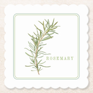 FRESH ROSEMARY Scalloped Square Coasters (+text)