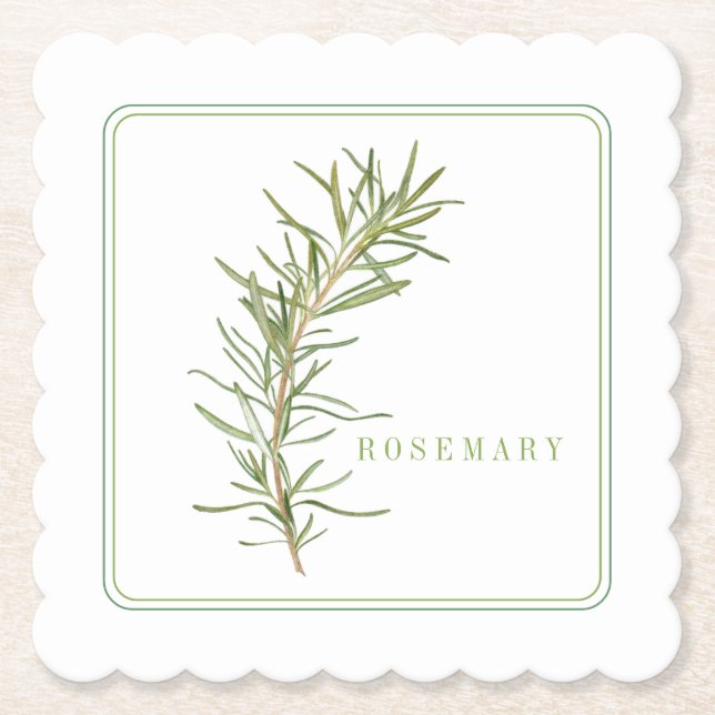 FRESH ROSEMARY Scalloped Square Coasters (+text) (Front)