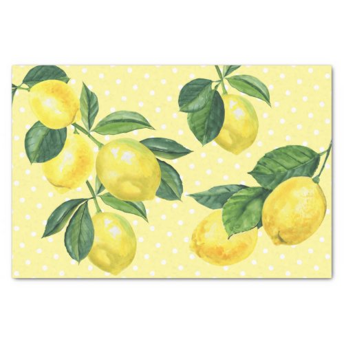 Fresh rustic country lemons watercolor polka dots tissue paper