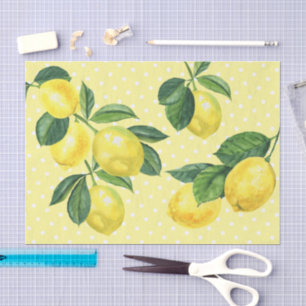 Fresh rustic country lemons watercolor polka dots tissue paper