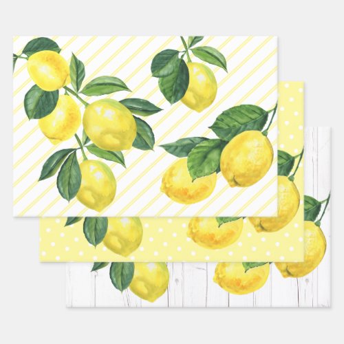 Fresh rustic country watercolor citrus lemons wrapping paper sheets