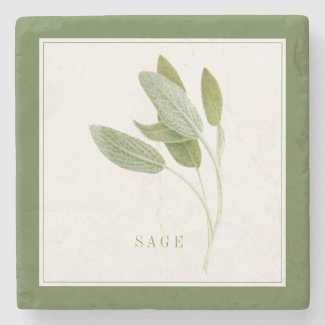 FRESH SAGE Marble Stone Coaster (+text) Green (Front)