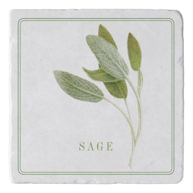 FRESH SAGE Marble Stone Trivet (Front)
