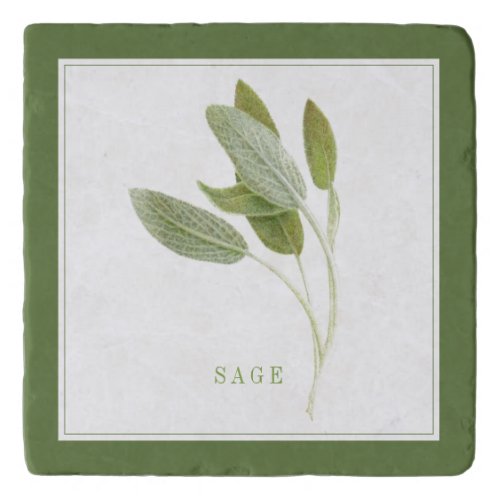 FRESH SAGE Marble Stone Trivet text Green