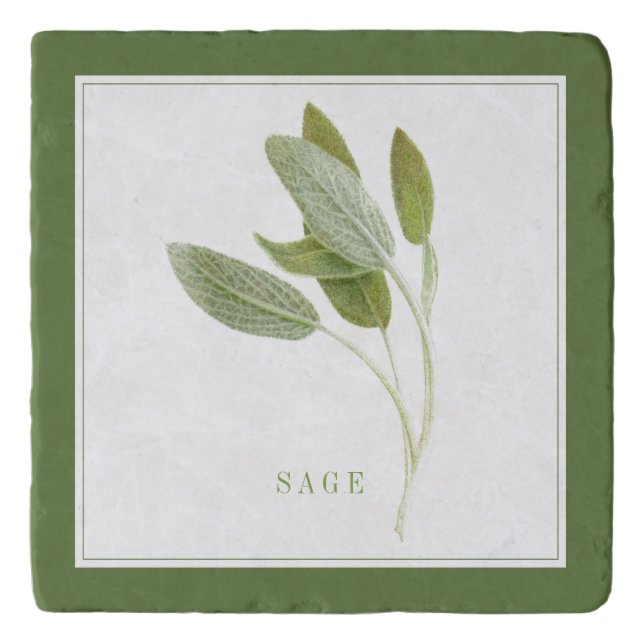 FRESH SAGE Marble Stone Trivet (+text) Green (Front)
