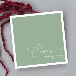 Fresh Sage Monoline Tail Script Cheers Wedding Napkins