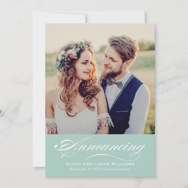 Fresh Seafoam Calligraphy Photo Reception Invitation (Front)