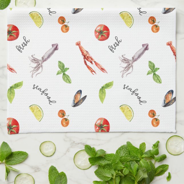 Fresh Seafood Delights Custom Kitchen Towel (Folded)